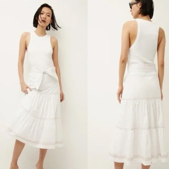 Veronica Beard Austyn White Tiered Midi Dress Sleeveless Belted Womens Small - Picture 1 of 8